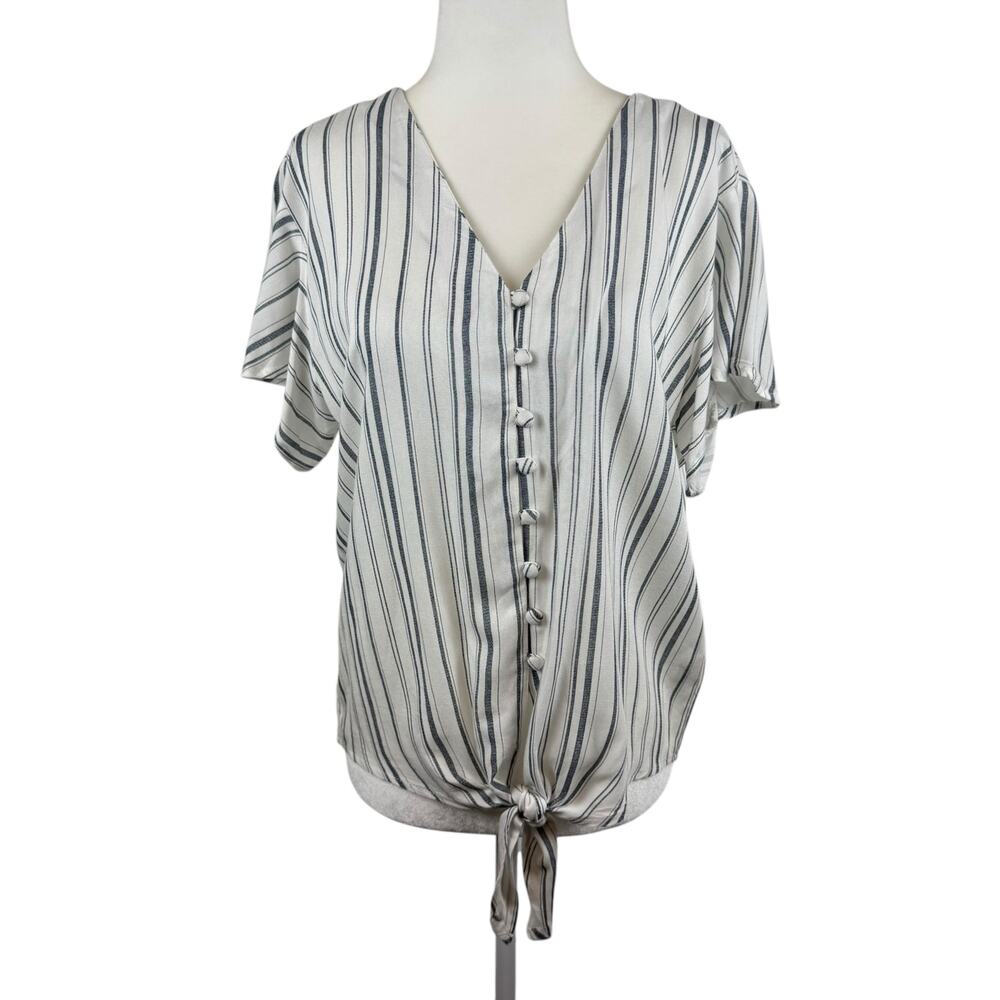 Sim & Sam Womens Tie Waist Striped Blouse Sz XL | Coastal Grandma‎ Lightweight
